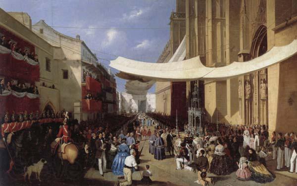 Manuel Cabral Y Aguado Bejarano Corpus Christi Procession in Sevill Spain oil painting art